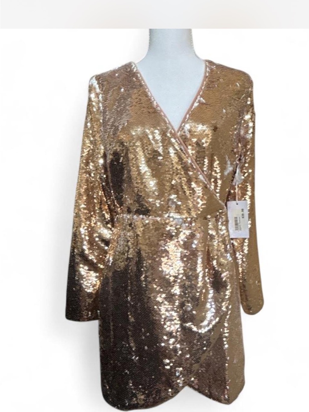 Gold Sequin V-Neck wrap formal Dress mermaid sequins dressy fully lined